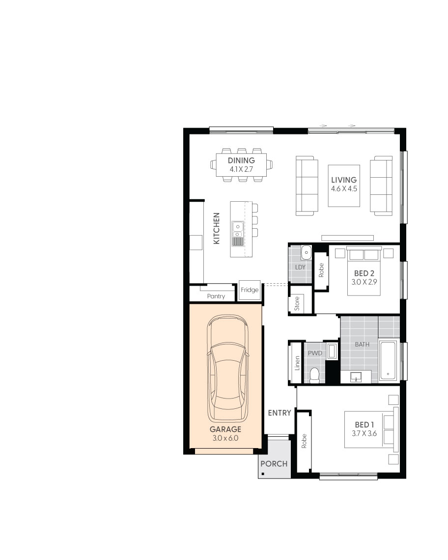 Crystal 14-Floor-Plan-GARAGE-2 BEDROOM-RHS