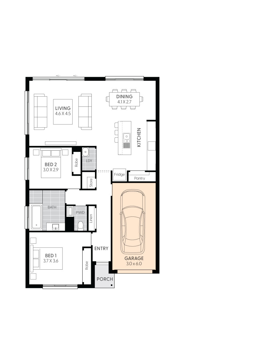 Crystal 14-Floor-Plan-GARAGE-2 BEDROOM-RHS